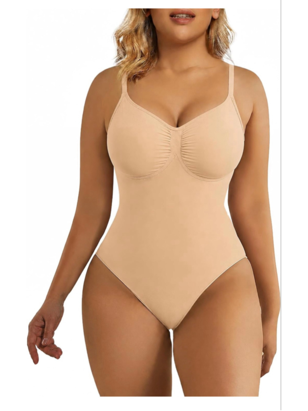SHAPERX Tummy Control Seamless Thong Bodysuit Shapewear Beige L/XL